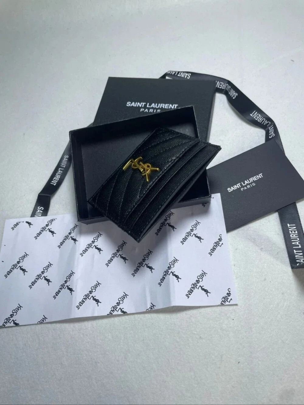 Saint Laurent Black Quilted Leather Card Case with Gold YSL Emblem - Picture 2 of 3